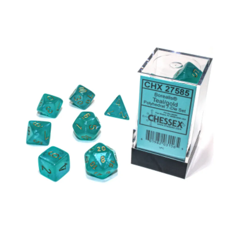 Набор Poly Set, бирюзовый с золотом (7) (3-е издание), Dice - Borealis - Poly Set (Chessex)
Набор Poly Set, бирюзовый с золотом (7) (3-е издание), Dice - Borealis - Poly Set (Chessex)