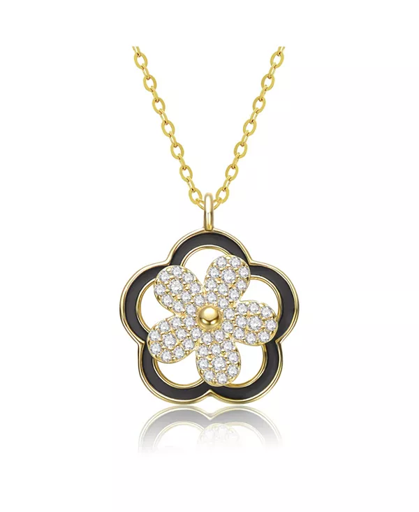 Ожерелье с подвеской в виде цветка, покрытое 14-каратным золотом, прозрачными кубическими цирконами и черной эмалью Rachel Glauber, black
Ожерелье с подвеской в виде цветка, покрытое 14-каратным золотом, прозрачными кубическими цирконами и черной эмалью Rachel Glauber, black