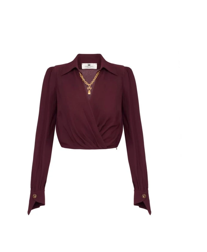 Блузка из жоржета с декоративными деталями. Elisabetta Franchi, коричневый
Блузка из жоржета с декоративными деталями. Elisabetta Franchi, коричневый