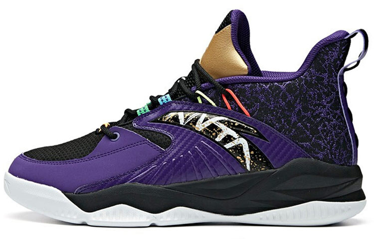 ANTA Ромбовидные нескользящие износостойкие амортизирующие баскетбольные кроссовки мид-топ черно-фиолетовые 
ANTA Ромбовидные нескользящие износостойкие амортизирующие баскетбольные кроссовки мид-топ черно-фиолетовые