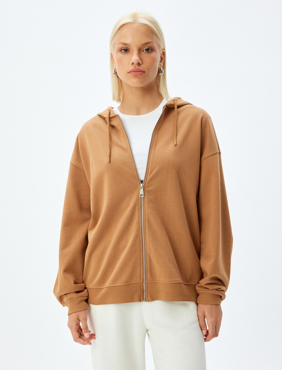 Толстовка с капюшоном на молнии Koton Zip-Up Hoodie, коричневый 
Толстовка с капюшоном на молнии Koton Zip-Up Hoodie, коричневый