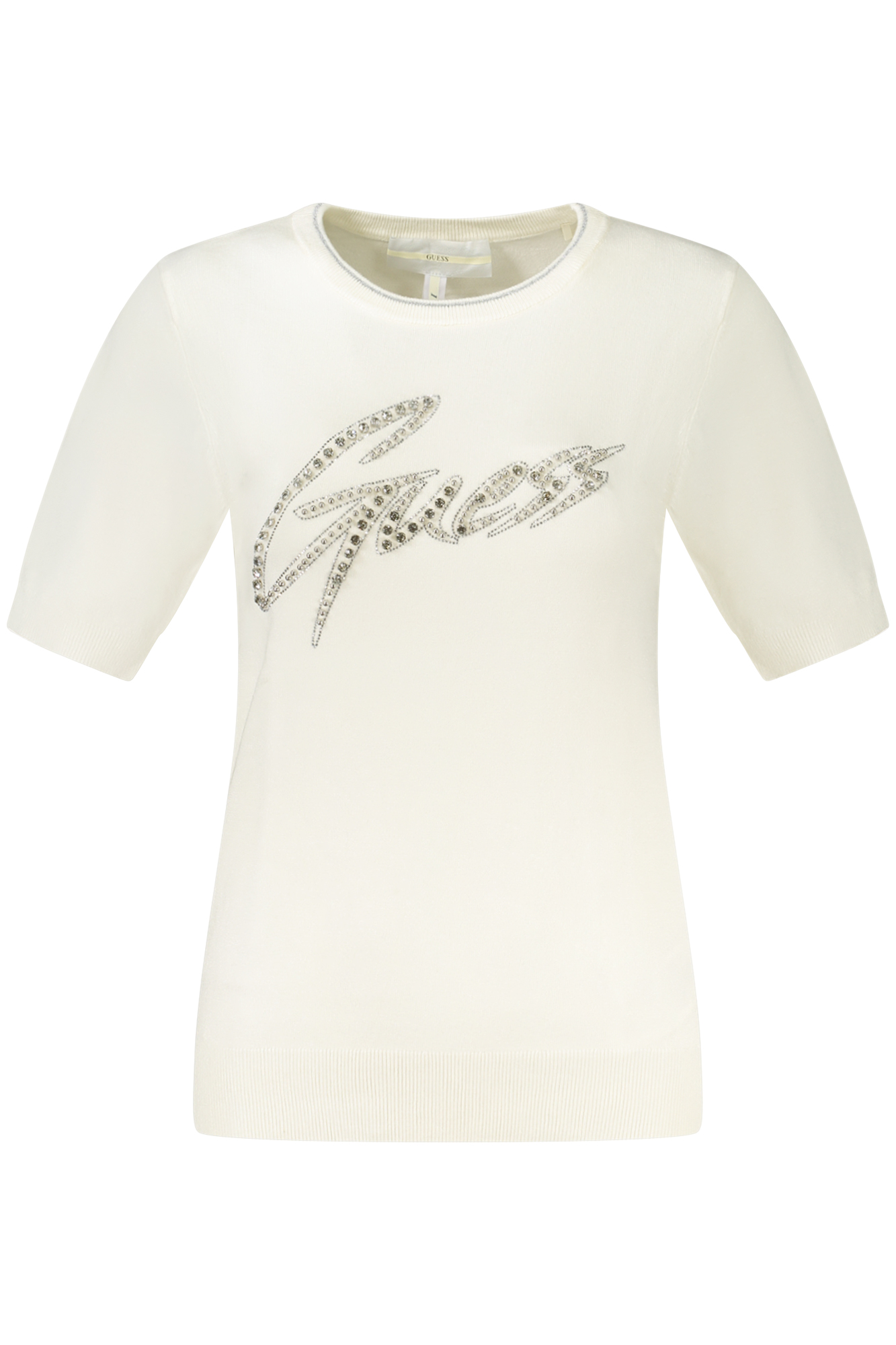 Женский джемпер Guess Jeans с коротким рукавом со стразами, белый
Женский джемпер Guess Jeans с коротким рукавом со стразами, белый