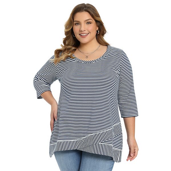 Блуза с 3/4 рукавом и V-образным вырезом в полоску для женщин plus size Grace & Grandeur, Navy Blue
Блуза с 3/4 рукавом и V-образным вырезом в полоску для женщин plus size Grace & Grandeur, Navy Blue