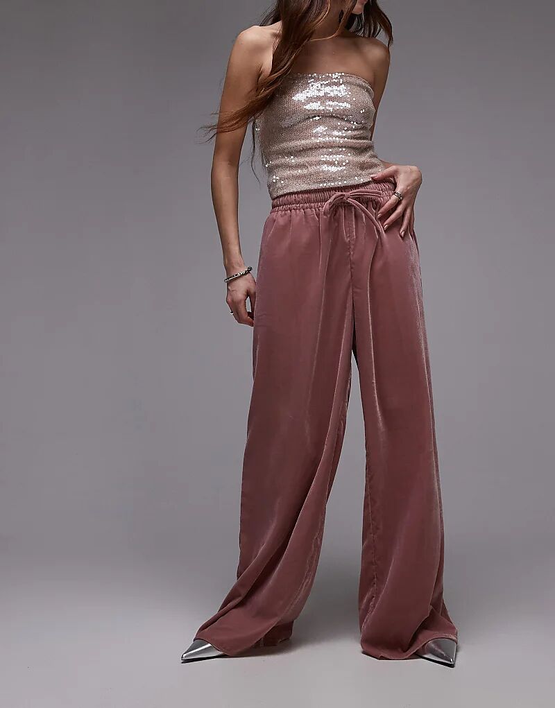 Бархатные джоггеры с завязкой на талии розового цвета Topshop 
Бархатные джоггеры с завязкой на талии розового цвета Topshop