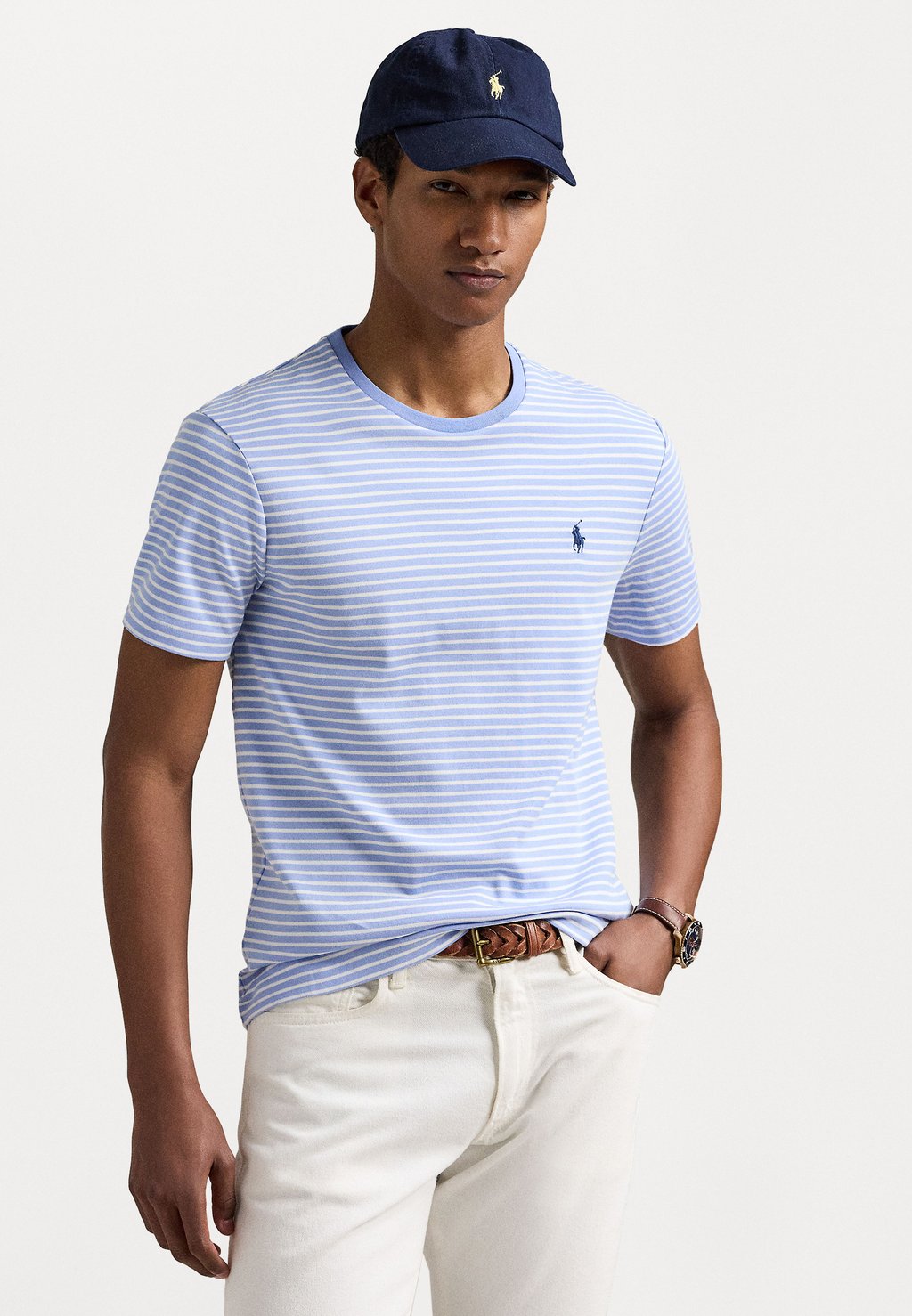 Футболка с принтом CUSTOM SLIM STRIPED SOFT COTTON T-SHIRT Polo Ralph Lauren, темно-синий 
Футболка с принтом CUSTOM SLIM STRIPED SOFT COTTON T-SHIRT Polo Ralph Lauren, темно-синий