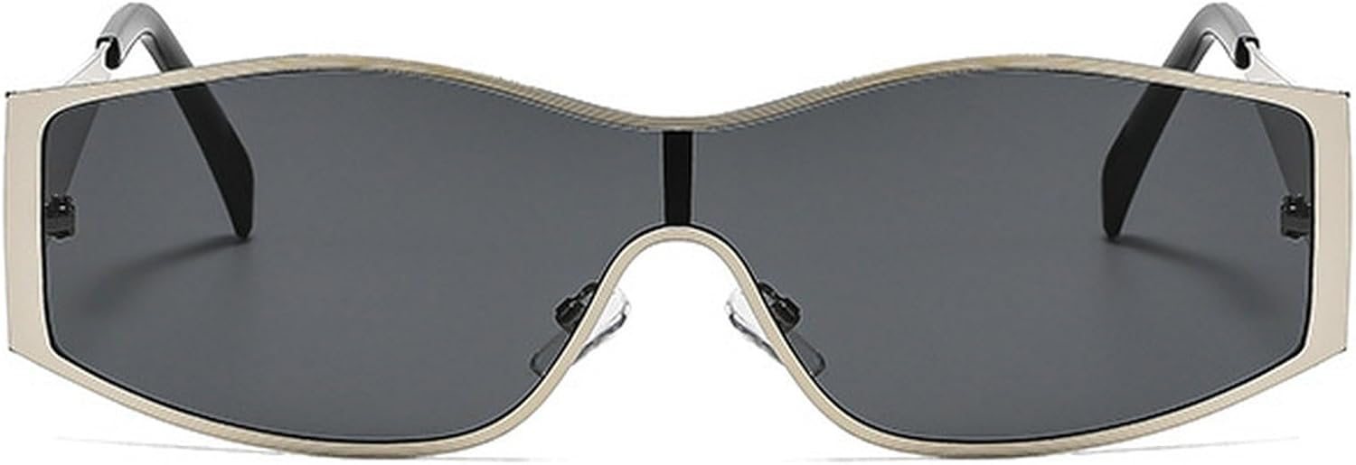 Винтажные цельные солнцезащитные очки-щитки для женщин, модные солнцезащитные очки в крупной металлической оправе в стиле панк, очки для вождения, защитные очки-маска mincl, Silver Black
Винтажные цельные солнцезащитные очки-щитки для женщин, модные солнцезащитные очки в крупной металлической оправе в стиле панк, очки для вождения, защитные очки-маска mincl, Silver Black