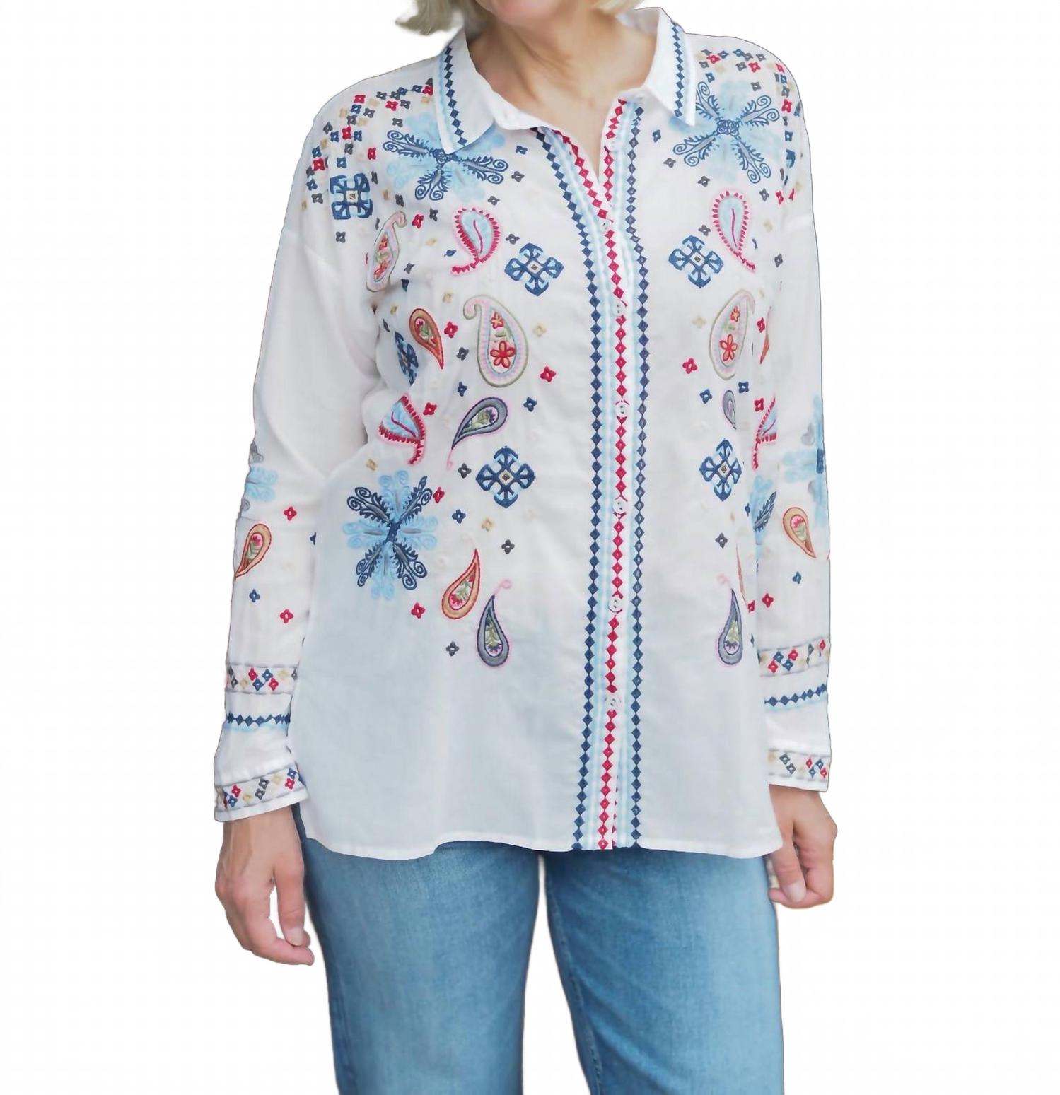 Женская рубашка Susie Slim Audrey белого цвета Johnny Was
Женская рубашка Susie Slim Audrey белого цвета Johnny Was