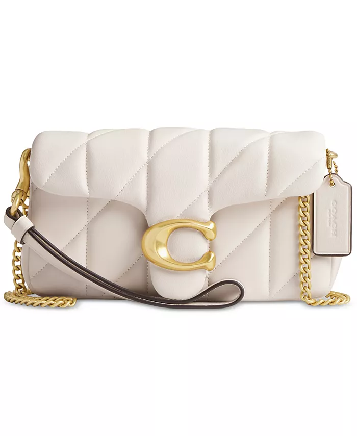 Стеганый кожаный клатч Tabby с цепочкой на запястье COACH, белый 
Стеганый кожаный клатч Tabby с цепочкой на запястье COACH, белый