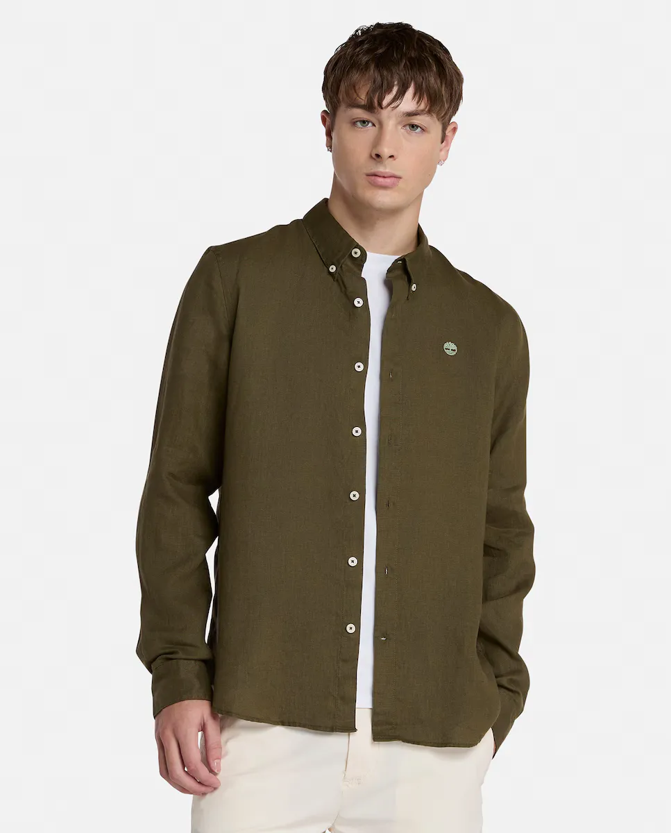 Мужская однотонная льняная рубашка, облегающего кроя, длинные рукава Timberland, военный зеленый
Мужская однотонная льняная рубашка, облегающего кроя, длинные рукава Timberland, военный зеленый