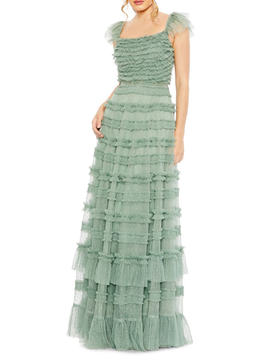 Платье с тюлем и оборками Mac Duggal, цвет Jade 
Платье с тюлем и оборками Mac Duggal, цвет Jade