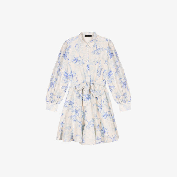 Платье мини Maje из льняной ткани с цветочным принтом и завязкой на талии, синий
Платье мини Maje из льняной ткани с цветочным принтом и завязкой на талии, синий