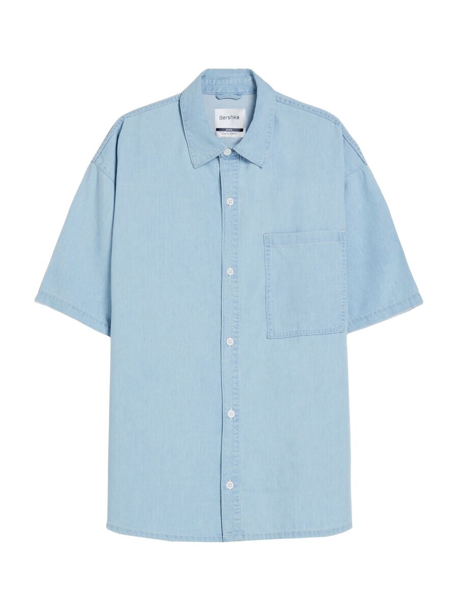 Комфортная рубашка Bershka, синий джинсовый
Комфортная рубашка Bershka, синий джинсовый