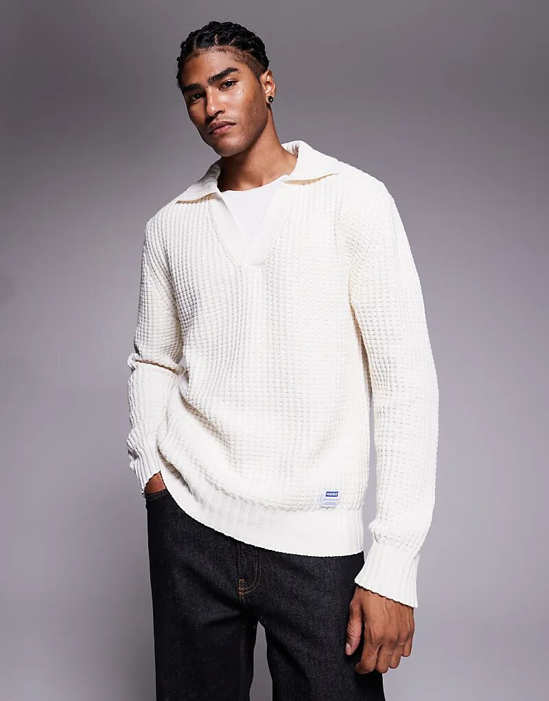 Джемпер свободного кроя с текстурированной вязкой HUGO BLUE Spiro с открытым воротником-поло цвета «кремовый»
Джемпер свободного кроя с текстурированной вязкой HUGO BLUE Spiro с открытым воротником-поло цвета «кремовый»