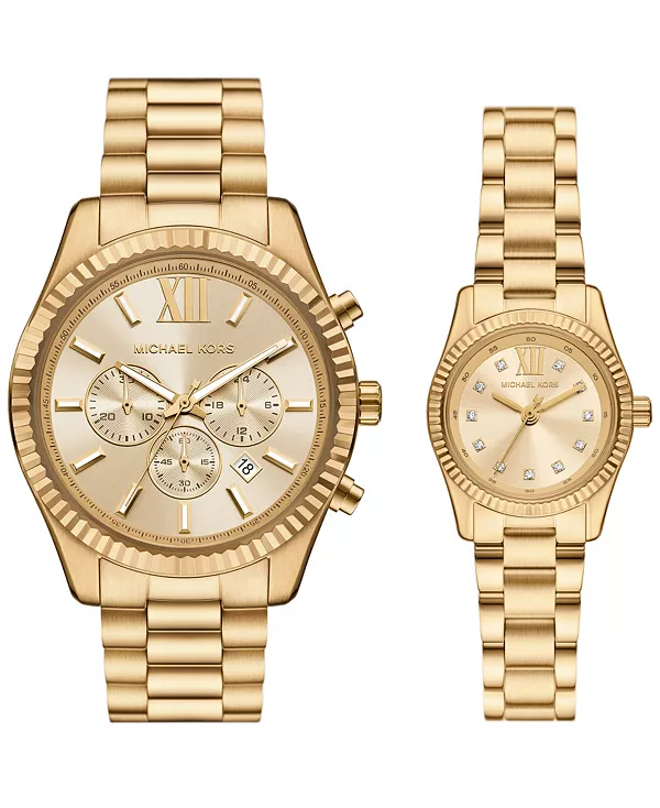 Подарочный набор из хронографа и трехстрелочных часов Lexington для него и для нее из нержавеющей стали золотистого оттенка, 44 мм и 26 мм Michael Kors, gold-tone
Подарочный набор из хронографа и трехстрелочных часов Lexington для него и для нее из нержавеющей стали золотистого оттенка, 44 мм и 26 мм Michael Kors, gold-tone