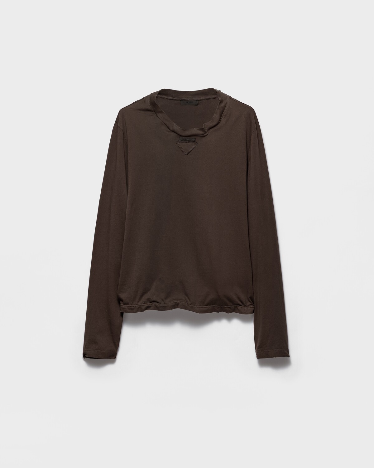 Хлопковая футболка с длинными рукавами, сохраняющая форму Prada, какао-коричневый
Хлопковая футболка с длинными рукавами, сохраняющая форму Prada, какао-коричневый
