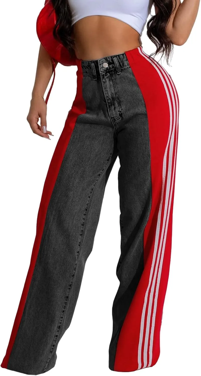 Женские джинсы XZLUFNY с пэчворком и полосками, цветной блок, прямые широкие
Женские джинсы XZLUFNY с пэчворком и полосками, цветной блок, прямые широкие