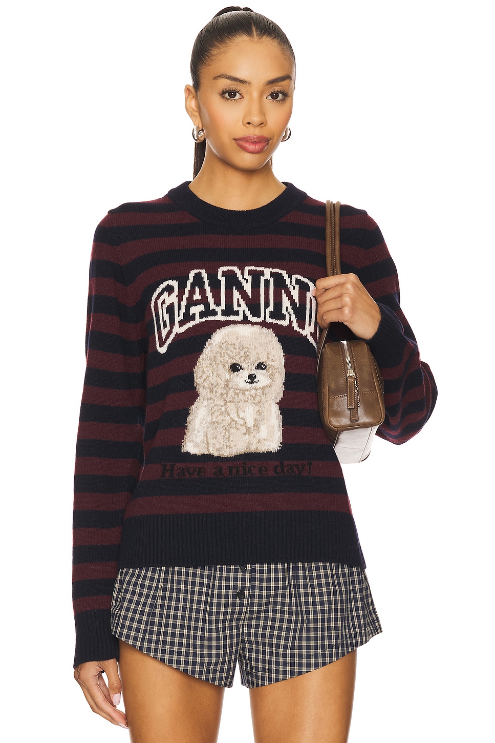 Шерстяная кофта с графическим узором в полоску и изображением пуделя Ganni, multicolor
Шерстяная кофта с графическим узором в полоску и изображением пуделя Ganni, multicolor