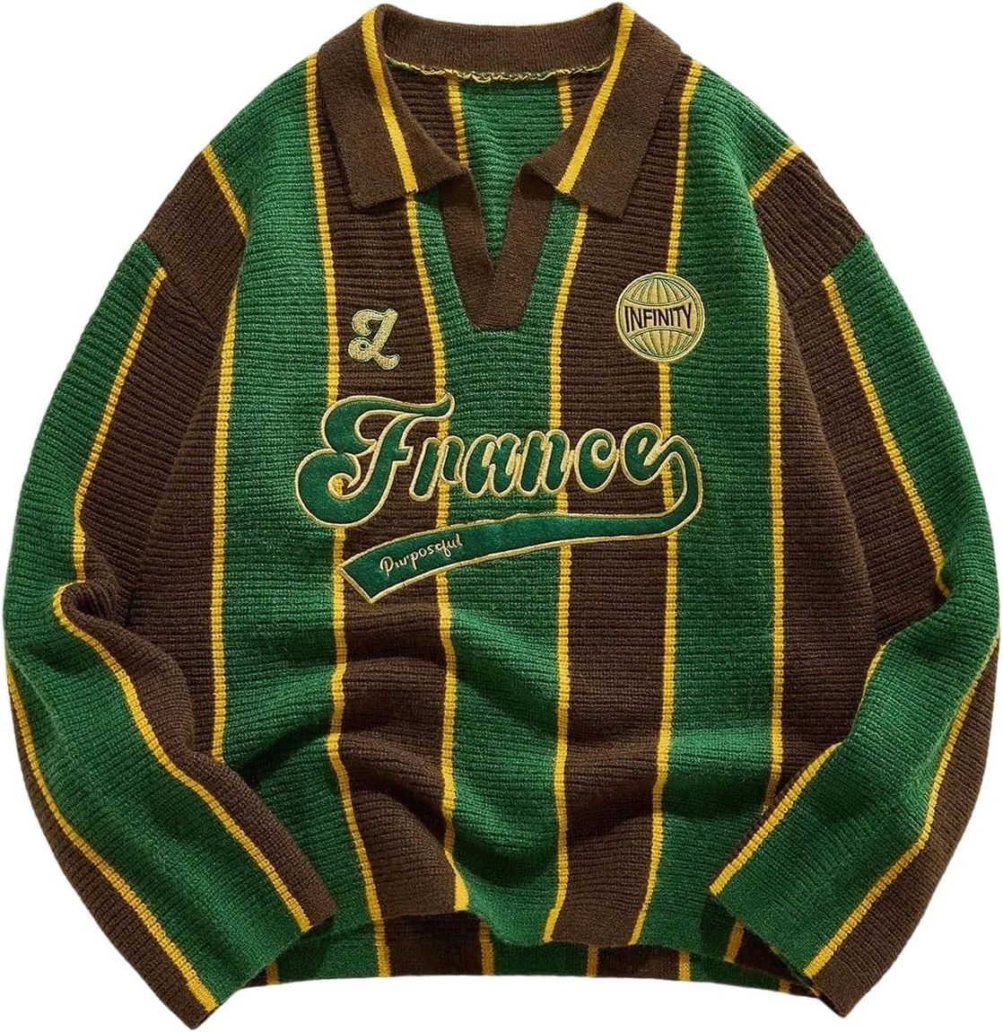 Мужской свитер в полоску с принтом и V-образным вырезом WDIRARA
Мужской свитер в полоску с принтом и V-образным вырезом WDIRARA