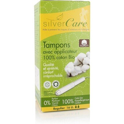 Женские гигиенические тампоны Silvercare из 100% чистого органического хлопка, нормальные, с аппликатором — 16 шт. в упаковке
Женские гигиенические тампоны Silvercare из 100% чистого органического хлопка, нормальные, с аппликатором — 16 шт. в упаковке