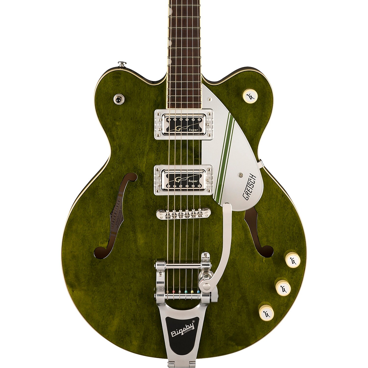 Gretsch Guitars G2604T, ограниченная серия Streamliner Rally II, центральный блок с двойным вырезом и электрогитарой Bigsby Rally Green
Gretsch Guitars G2604T, ограниченная серия Streamliner Rally II, центральный блок с двойным вырезом и электрогитарой Bigsby Rally Green