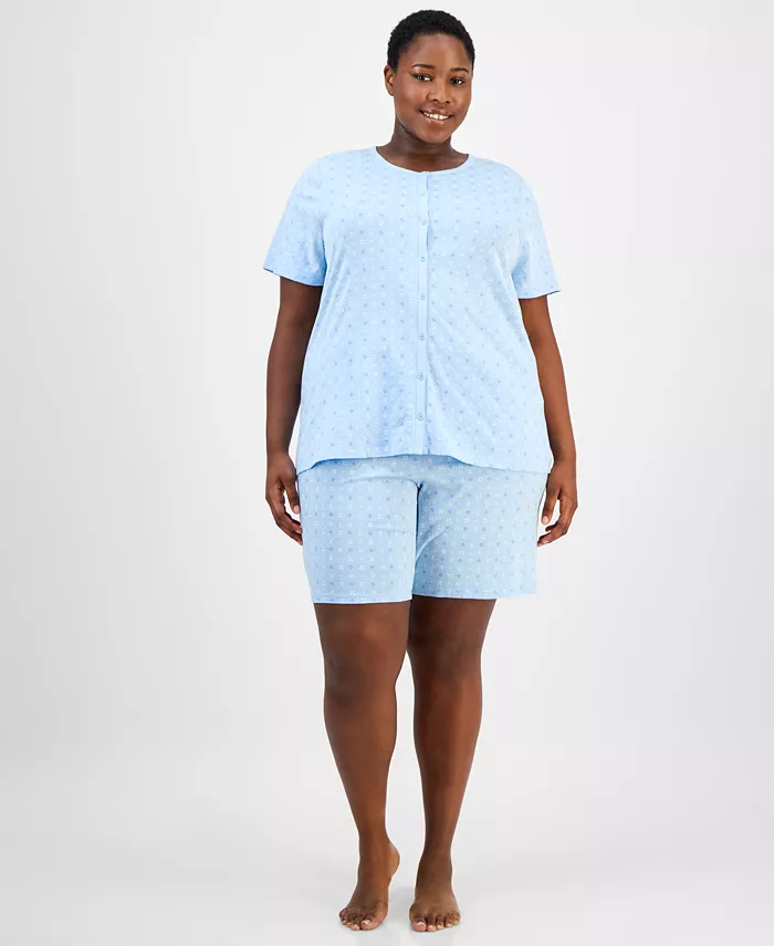 Пижамный комплект из хлопка с цветочным принтом, бермуды, большие размеры Charter Club, синий 
Пижамный комплект из хлопка с цветочным принтом, бермуды, большие размеры Charter Club, синий