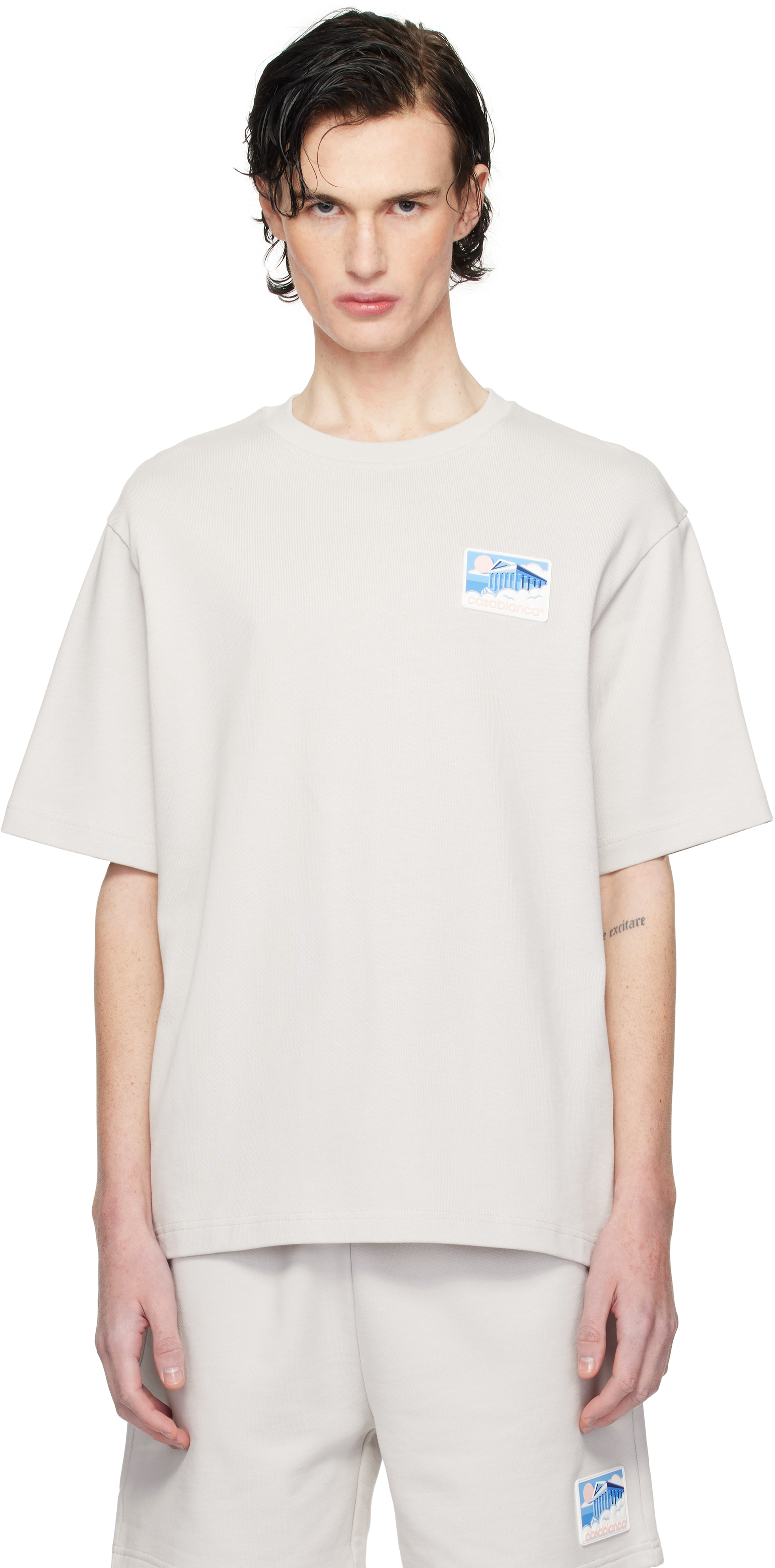 Футболка серая с нашивкой «Греческий храм» Casablanca 
Футболка серая с нашивкой «Греческий храм» Casablanca