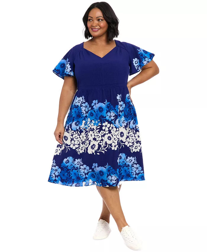 Платье размера плюс с цветочным принтом и рукавами-крылышками London Times, синий
Платье размера плюс с цветочным принтом и рукавами-крылышками London Times, синий