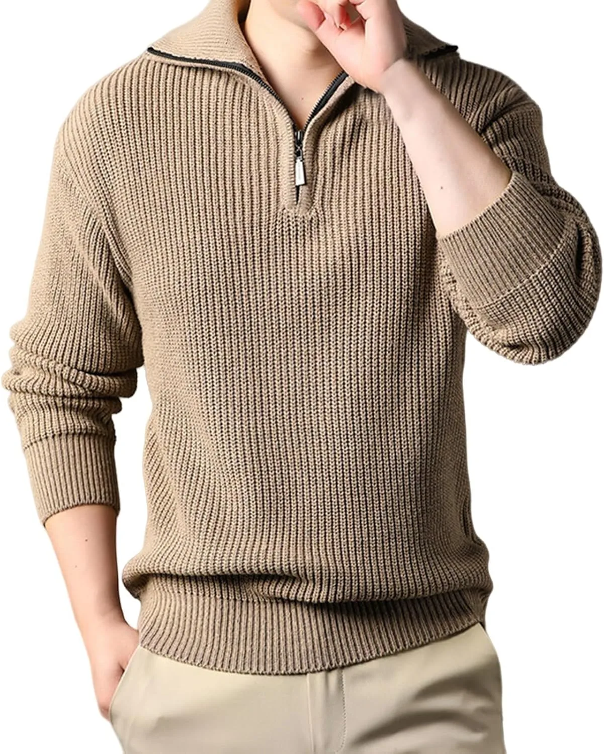 Мужской свитер с четвертью молнии, кабельная вязка, Slim Fit
Мужской свитер с четвертью молнии, кабельная вязка, Slim Fit