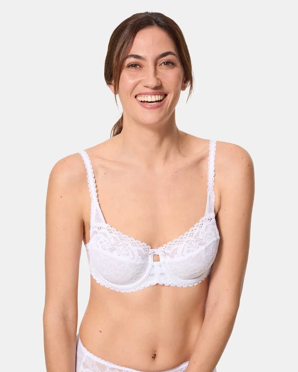 Бюстгальтер балконет с косточками из переработанного кружева Playtex, белый
Бюстгальтер балконет с косточками из переработанного кружева Playtex, белый