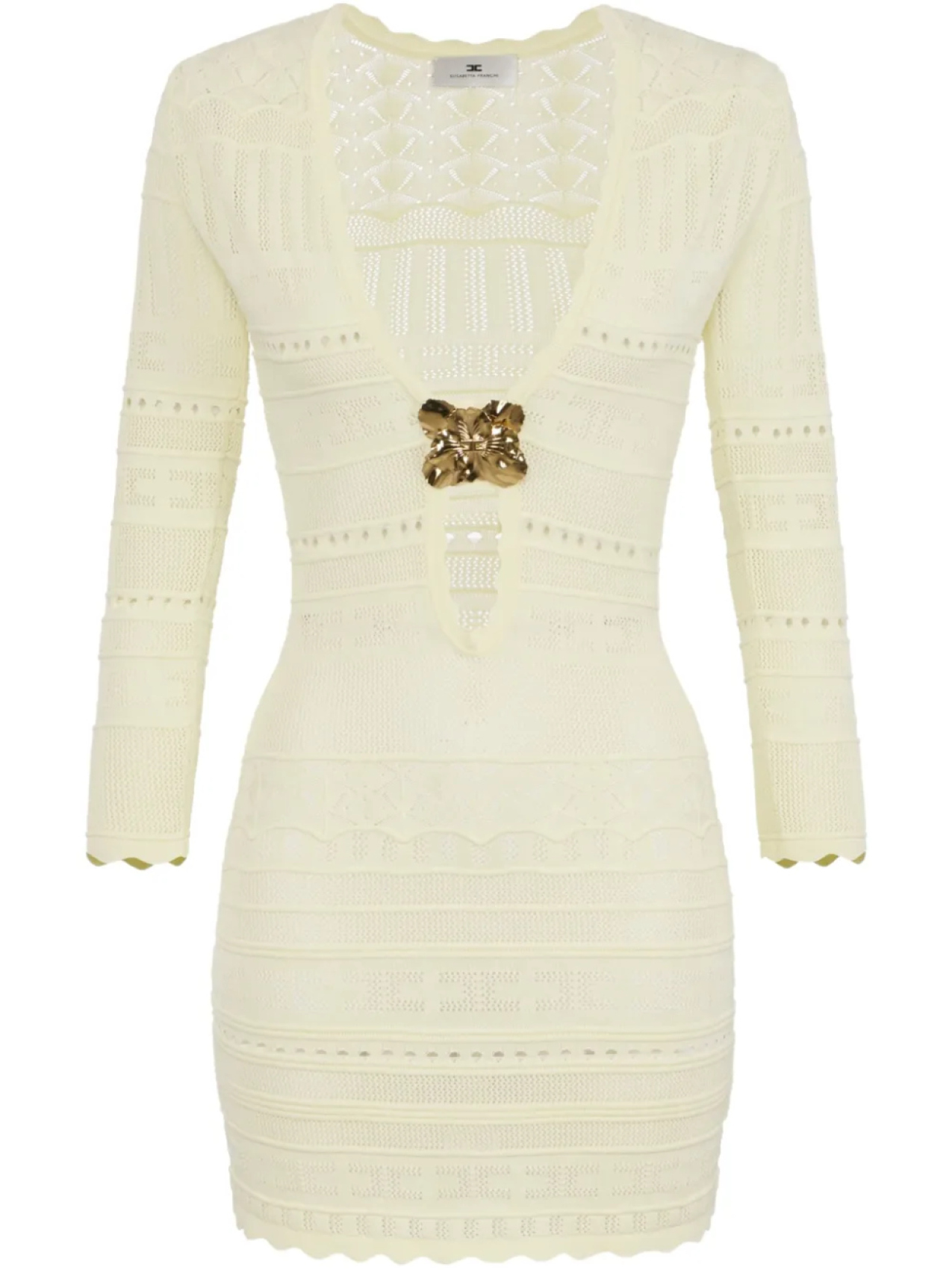 Платье ажурной вязки от Elisabetta Franchi с брошью, нейтральный
Платье ажурной вязки от Elisabetta Franchi с брошью, нейтральный