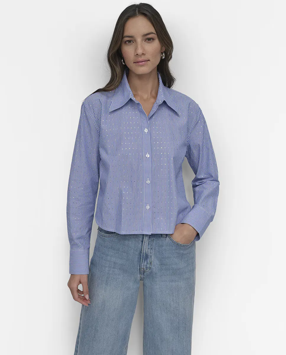 Женская рубашка из поплина с клепками, застежкой на пуговицы спереди и длинными рукавами Dkny Jeans, светло-голубой
Женская рубашка из поплина с клепками, застежкой на пуговицы спереди и длинными рукавами Dkny Jeans, светло-голубой