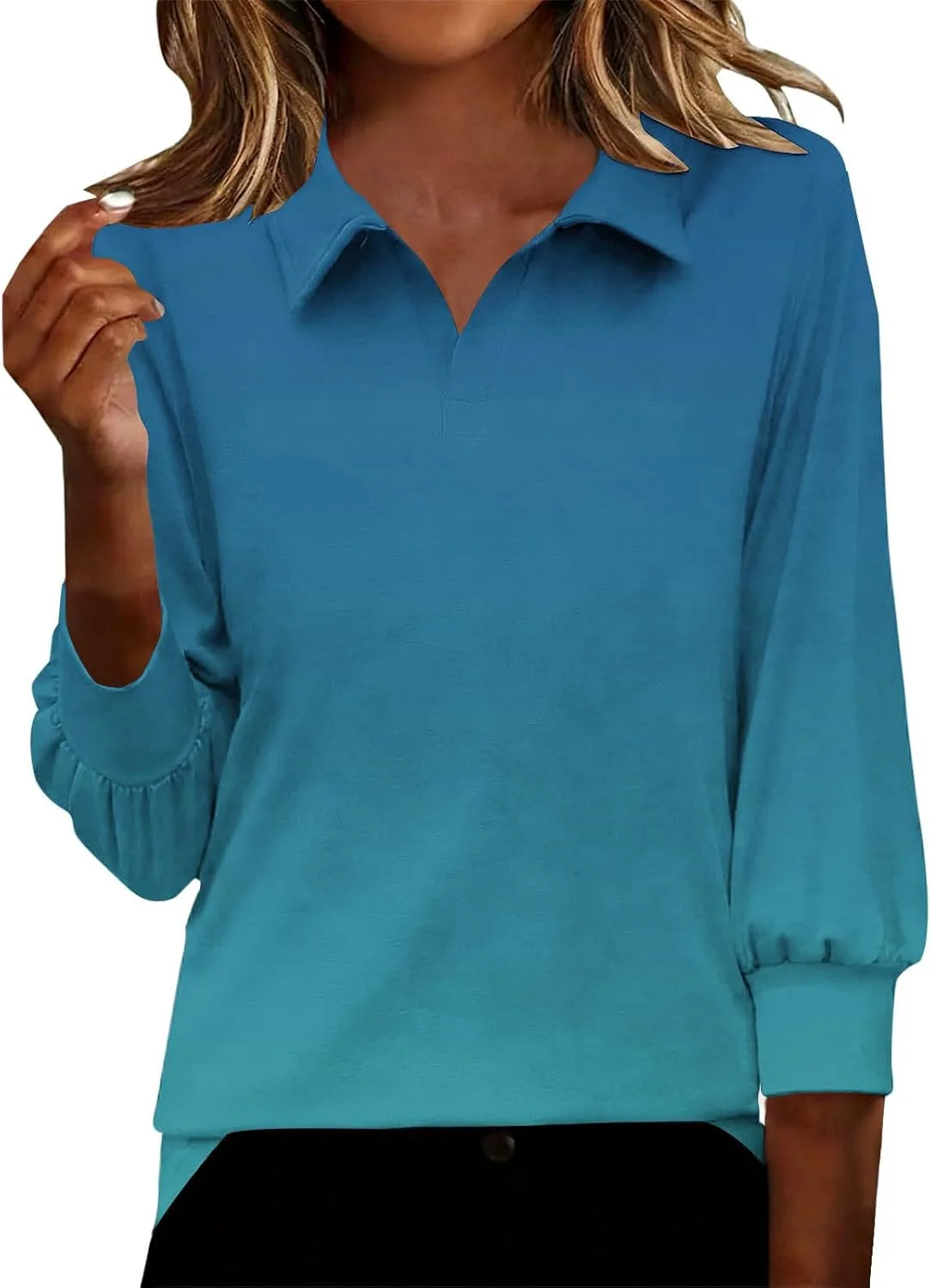 Блузка для женщин с V-образным вырезом и лацканами, 3/4 рукава, градиентная, летняя, легкая, свободная
Блузка для женщин с V-образным вырезом и лацканами, 3/4 рукава, градиентная, летняя, легкая, свободная