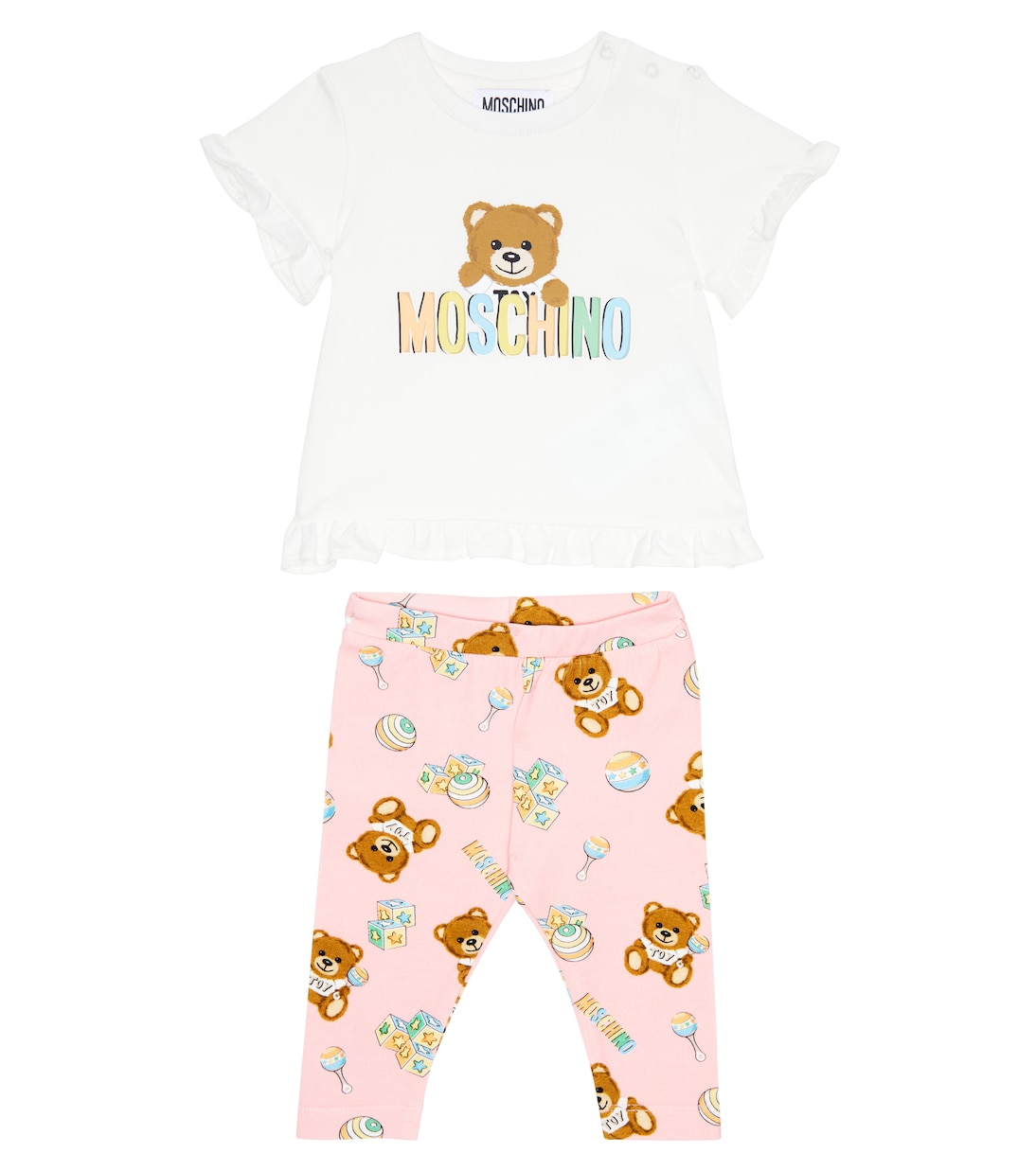 Детский комплект из хлопковой футболки и шорт Moschino Kids, Cloud
Детский комплект из хлопковой футболки и шорт Moschino Kids, Cloud