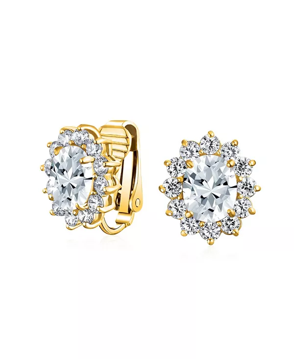 Классические овальные серьги-клипсы с кубическим цирконием и короной-ореолом, не прокалываемые уши Bling Jewelry, gold-tone
Классические овальные серьги-клипсы с кубическим цирконием и короной-ореолом, не прокалываемые уши Bling Jewelry, gold-tone