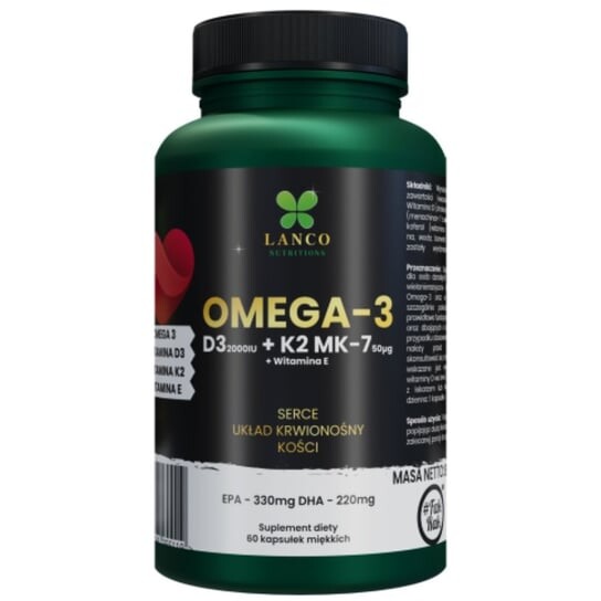 Lanco Nutrition, Биологически активная добавка для иммунитета и сердечно-сосудистой нервной системы Омега 3 D3 K2, 60 капсул.
Lanco Nutrition, Биологически активная добавка для иммунитета и сердечно-сосудистой нервной системы Омега 3 D3 K2, 60 капсул.
