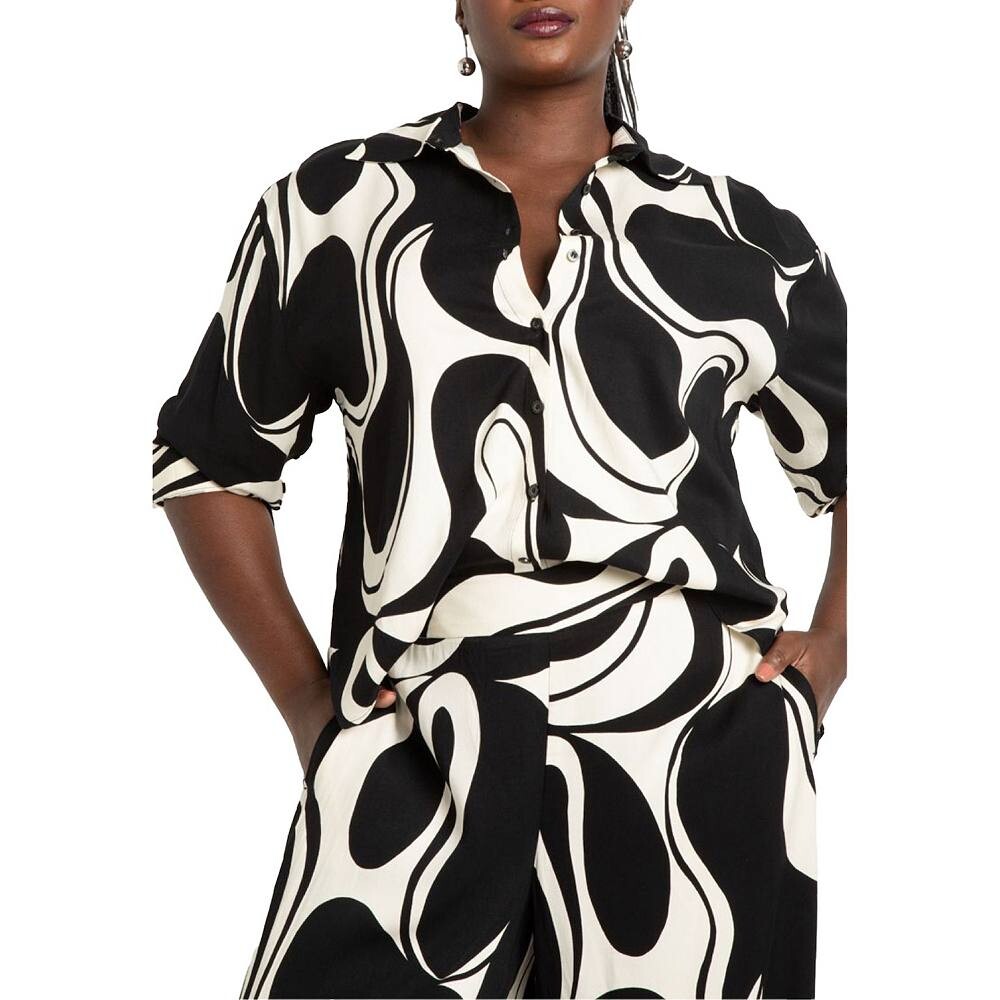 Женская рубашка больших размеров Eloquii на пуговицах с принтом ELOQUII, цвет Cookies And Cream 
Женская рубашка больших размеров Eloquii на пуговицах с принтом ELOQUII, цвет Cookies And Cream