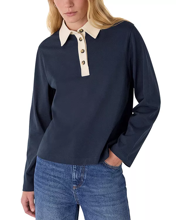 Рубашка-Поло с контрастным воротником Whistles, синий
Рубашка-Поло с контрастным воротником Whistles, синий