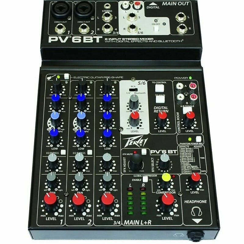 Микшер Peavey PV 6 BT Stereo Live Sound Audio Recording Studio Mixer with Bluetooth
Микшер Peavey PV 6 BT Stereo Live Sound Audio Recording Studio Mixer with Bluetooth