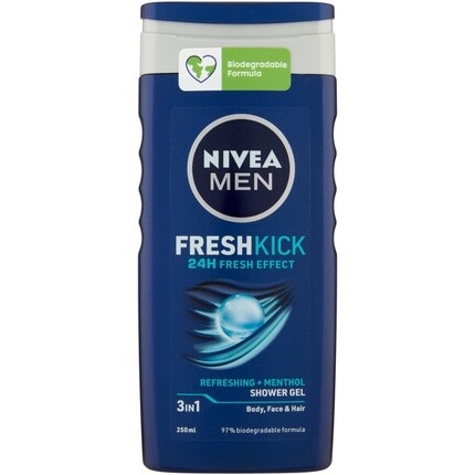Мужской гель для душа Freshkick освежающий + ментол 3-в-1 для тела, лица и волос 250 мл, Nivea
Мужской гель для душа Freshkick освежающий + ментол 3-в-1 для тела, лица и волос 250 мл, Nivea