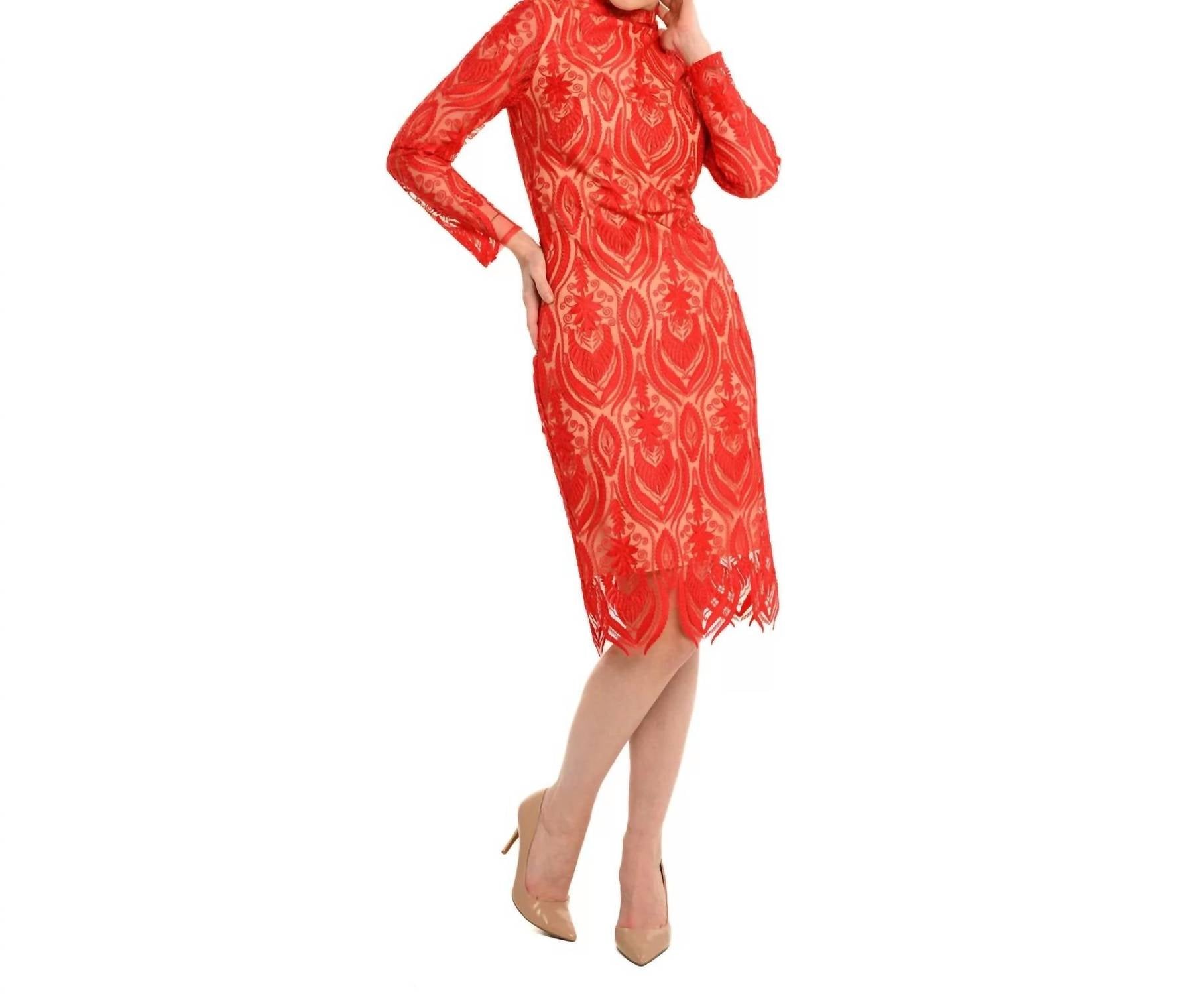 Платье-футляр Gardner с кружевным воротником-стойкой в красном цвете Cenia 
Платье-футляр Gardner с кружевным воротником-стойкой в красном цвете Cenia