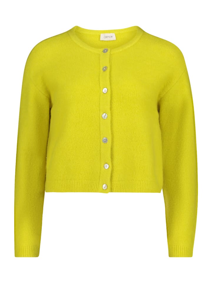Вязаный кардиган с круглым вырезом неоново-желтого цвета CARTOON
Вязаный кардиган с круглым вырезом неоново-желтого цвета CARTOON
