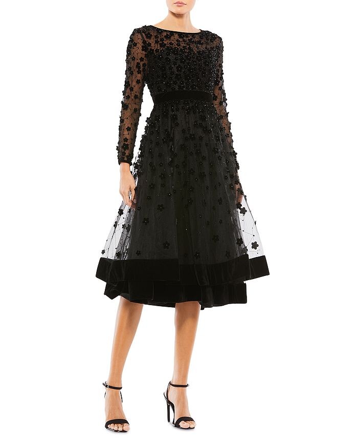 Прозрачное приталенное платье Mac Duggal с цветочным принтом, черный