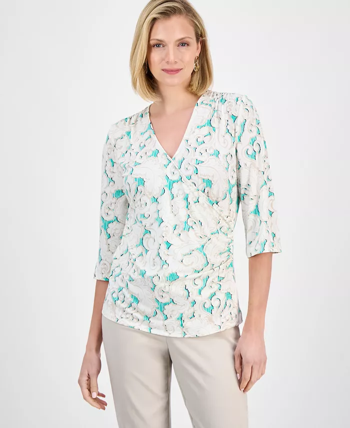 Женский трикотажный топ с запахом JM Collection, зеленый
Женский трикотажный топ с запахом JM Collection, зеленый