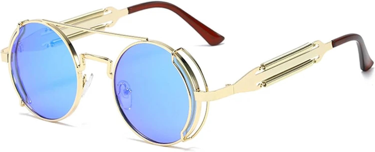Солнцезащитные очки с защитой от УФ-излучения UV400 | Круглые металлические очки в стиле стимпанк | Для женщин и мужчин, для занятий спортом на открытом воздухе и вождения DSVIGF, Gold-blue
Солнцезащитные очки с защитой от УФ-излучения UV400 | Круглые металлические очки в стиле стимпанк | Для женщин и мужчин, для занятий спортом на открытом воздухе и вождения DSVIGF, Gold-blue