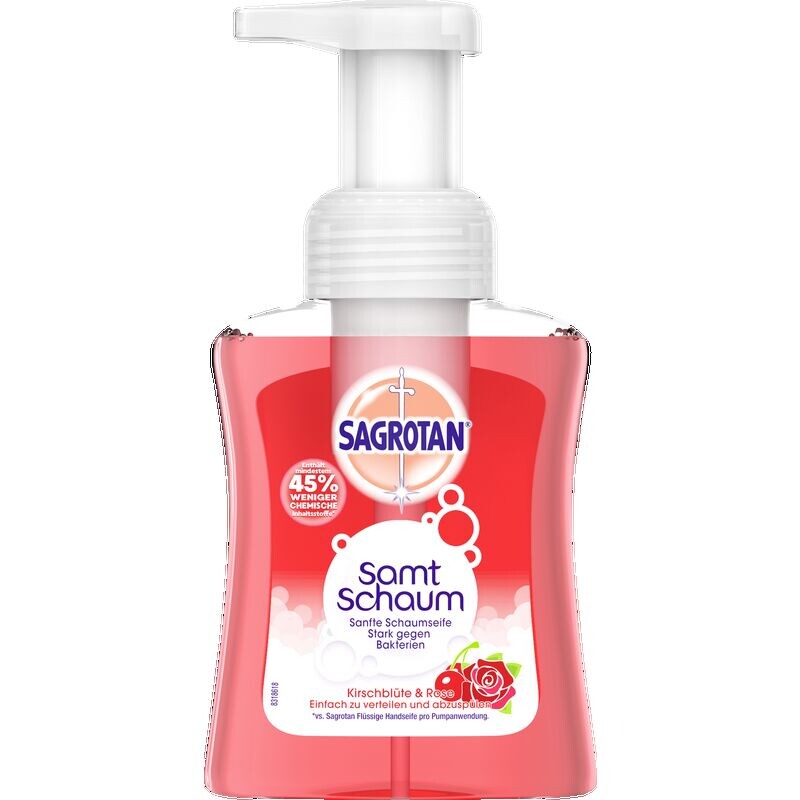Бархатная пенка Нежное мыло-пенка «Вишневый цвет и роза» Sagrotan, 250 ml
Бархатная пенка Нежное мыло-пенка «Вишневый цвет и роза» Sagrotan, 250 ml