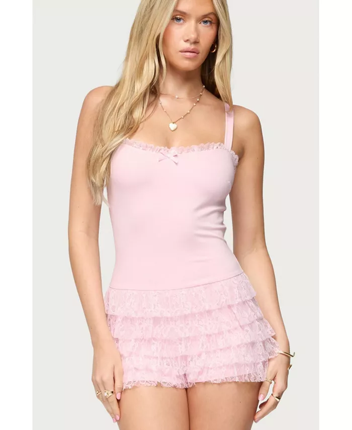 Женский кружевной комбинезон с оборками Edikted, розовый
Женский кружевной комбинезон с оборками Edikted, розовый