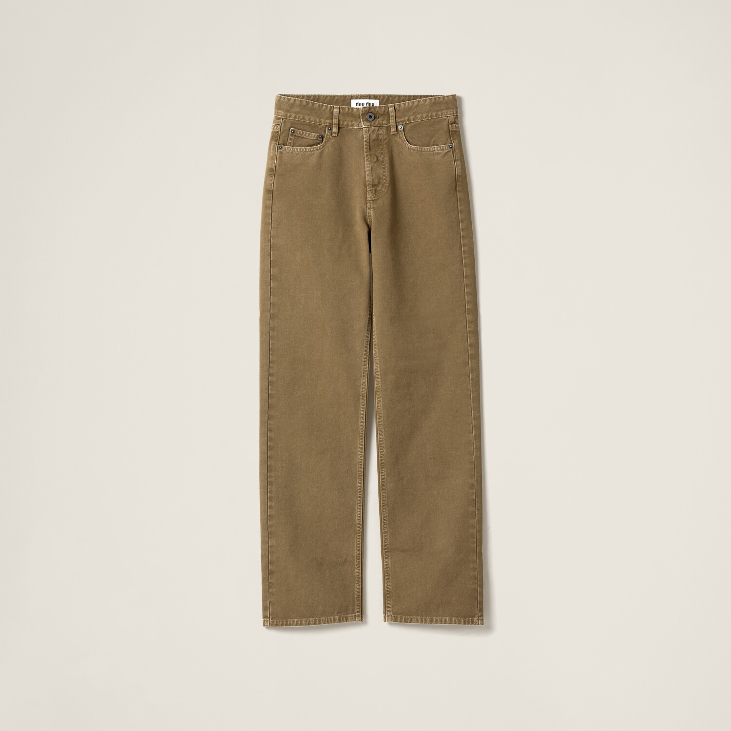 Окрашенные после пошива габардиновые брюки MIU MIU, тундра
Окрашенные после пошива габардиновые брюки MIU MIU, тундра