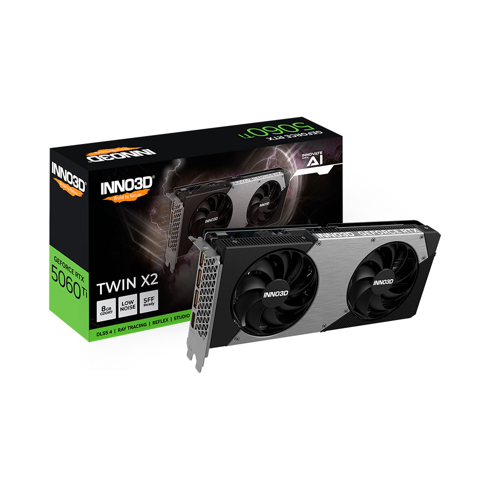 Видеокарта INNO3D RTX 5060 Ti TWIN X2, 8 Гб, чёрный/серебристый
Видеокарта INNO3D RTX 5060 Ti TWIN X2, 8 Гб, чёрный/серебристый
