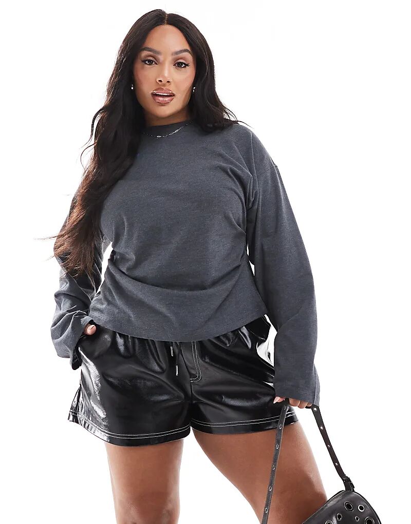 Футболка с длинным рукавом и корсетной талией в угольно-черном цвете ASOS 
Футболка с длинным рукавом и корсетной талией в угольно-черном цвете ASOS