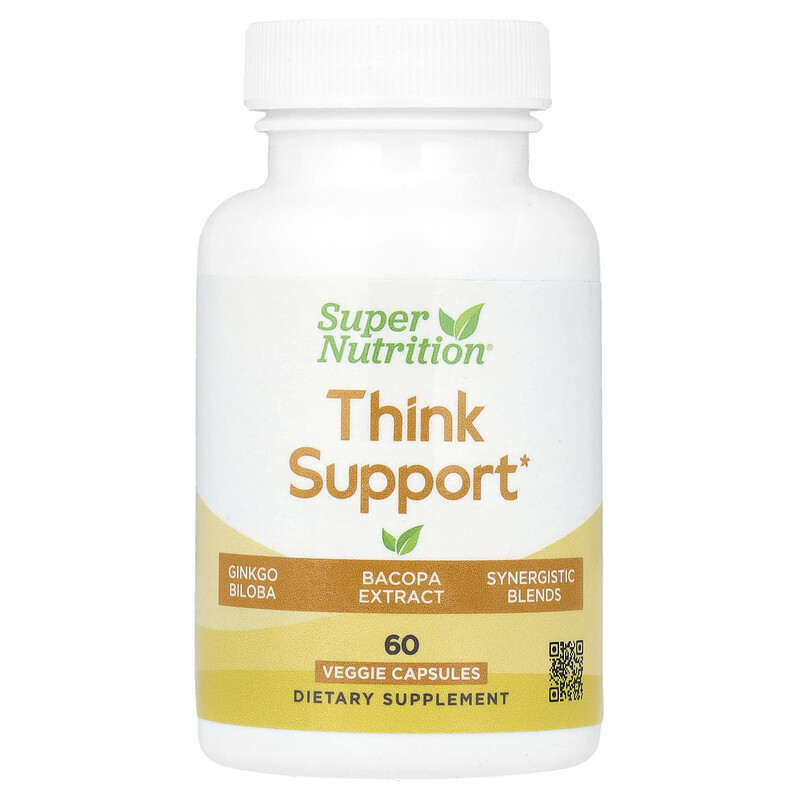 Super Nutrition, Think Support, с гинкго билоба, тюбетейкой, готу колой, бакопой и ферментами, 60 растительных капсул
Super Nutrition, Think Support, с гинкго билоба, тюбетейкой, готу колой, бакопой и ферментами, 60 растительных капсул